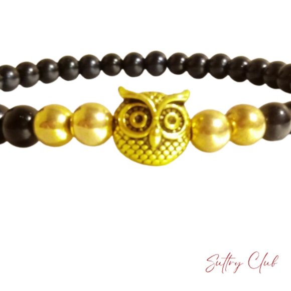 Obsidian And Hematite Alpha Owl Bracelet - Picture 5 of 7
